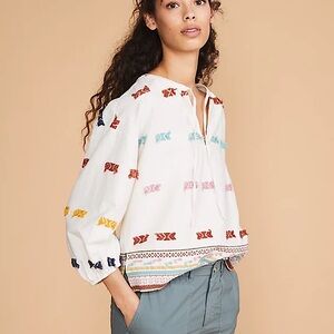 LOFT Lou & Grey Getaway Top Bohemian 100% Cotton Bracelet Sleeve Women’s Size XS